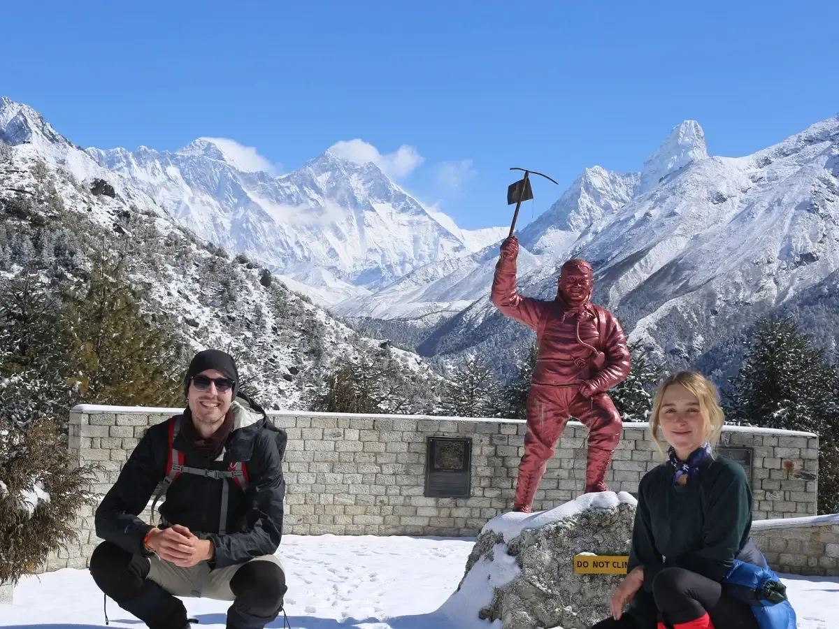 Tenzing Norgay Memorial Statue with Mount Everest and Ama Dablam in background