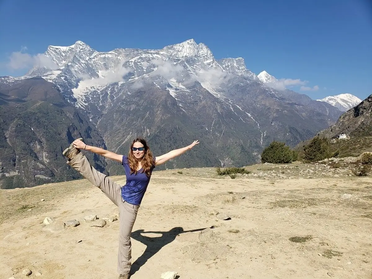 Trekker on an acclimatization hike above Namche Bazaar during the Everest Base Camp trek