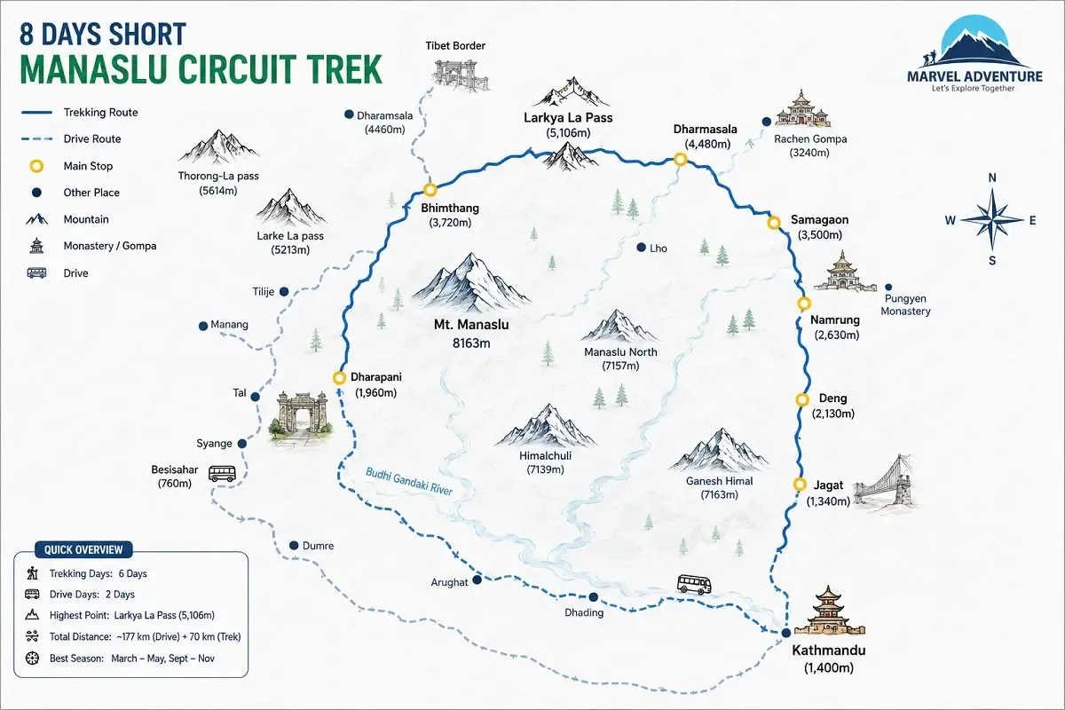 short manaslu circuit trek map
